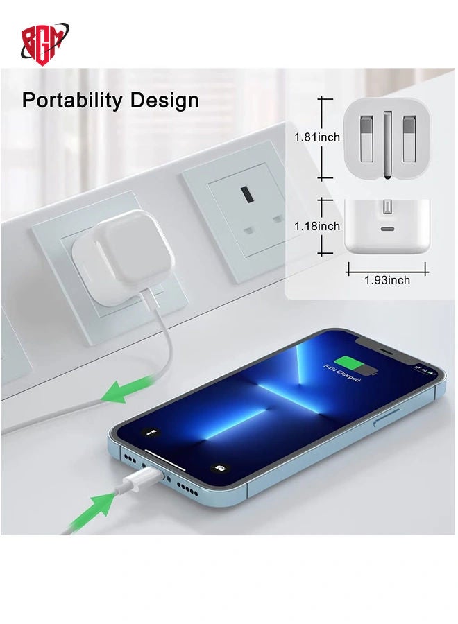 BGM iPhone Charger Cable and Plug, iPhone Fast Charger 20W PD 3.0 USB C Wall Charger Plug with 1M iPhone Fast Charging Cable USB C Fast Charger Compatible with Phone 13 12 11 Pro Max Mini X XR Xs 8, Pad - Image 3