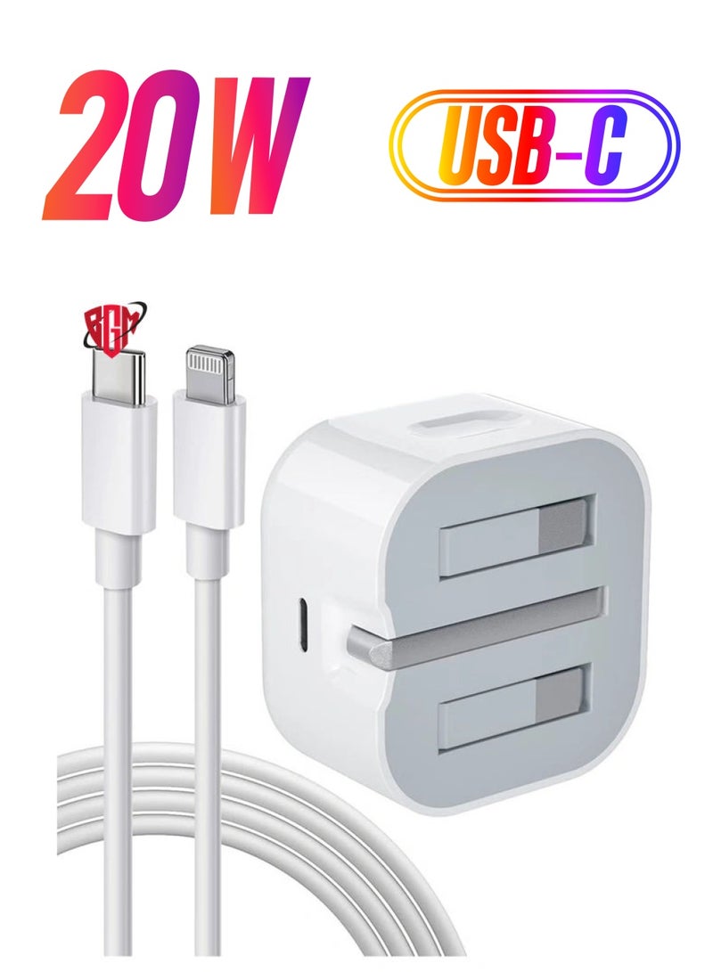 BGM iPhone Charger Cable and Plug, iPhone Fast Charger 20W PD 3.0 USB C Wall Charger Plug with 1M iPhone Fast Charging Cable USB C Fast Charger Compatible with Phone 13 12 11 Pro Max Mini X XR Xs 8, Pad - Image 1