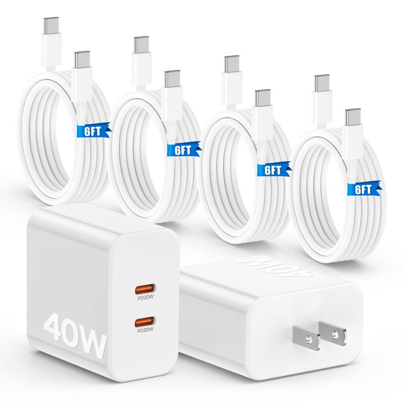 Citelect 40W Fast Charger for iPhone 16 15 Pro Max Charger Fast Charging,2Pack Dual Port USB C Charging Block with 4Pack 6FT USB C to USBC Cord for iPhone 16 15 Plus/16 15 Pro Max/iPad Pro/Samsung S24 - Image 1