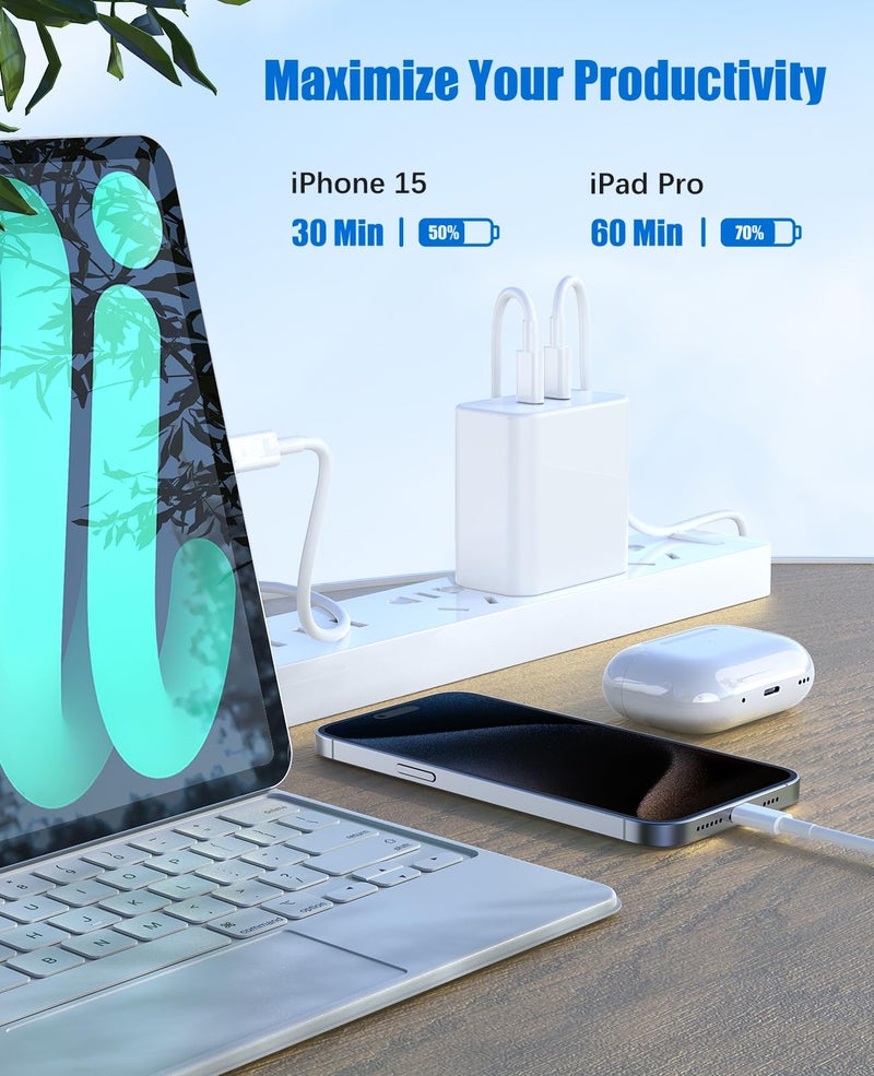 Citelect 40W Fast Charger for iPhone 16 15 Pro Max Charger Fast Charging,2Pack Dual Port USB C Charging Block with 4Pack 6FT USB C to USBC Cord for iPhone 16 15 Plus/16 15 Pro Max/iPad Pro/Samsung S24 - Image 3