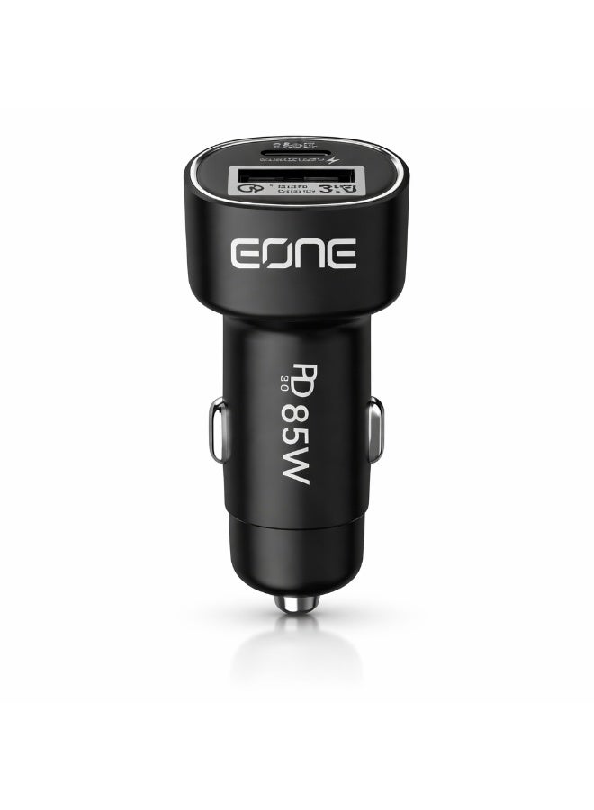 إيون شاحن سيارة EONE بقدرة 85 واط بمنفذين USB-C PD 67W وUSB-A QC 18W، محول شحن سريع للسيارة لهواتف iPhone وSamsung والتابلت واللابتوب، شاحن عالي القدرة – أسود - Image 1