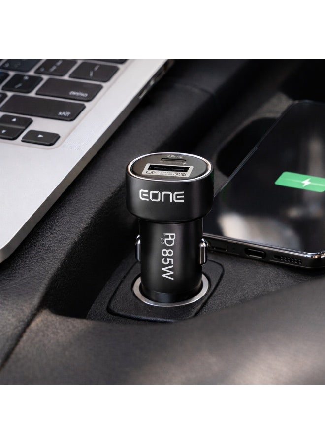 إيون شاحن سيارة EONE بقدرة 85 واط بمنفذين USB-C PD 67W وUSB-A QC 18W، محول شحن سريع للسيارة لهواتف iPhone وSamsung والتابلت واللابتوب، شاحن عالي القدرة – أسود - Image 4