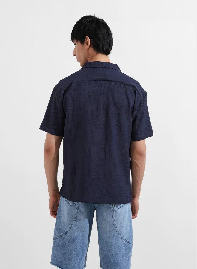 The Indian Garage Co Men Relaxed Fit Textured Cuban Collar Half Sleeves Shirt