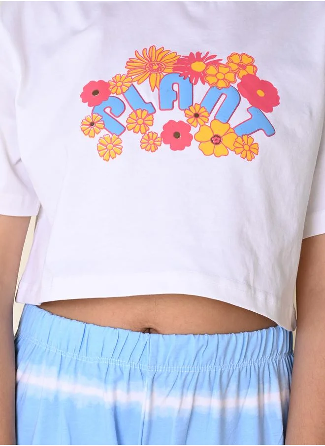 LILPICKS LilPicks Floral Print Crop T-Shirt and Dyed Pants Set