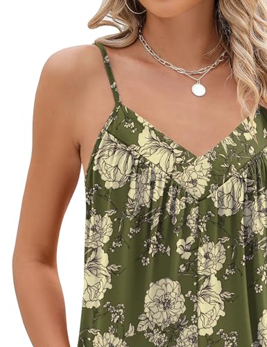 Rapbin Womens Romper Summer 2025 Strap Loose Adjustable V Neck Backless Stretchy Shorts Jumpsuit with Pockets(Army Green Floral,Large) - Image 5