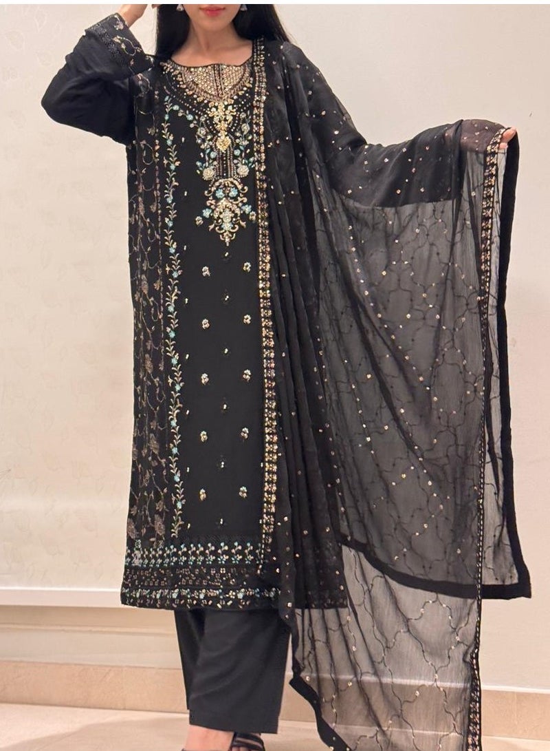 وينشيلز سلوار قميص شيفون تقليدي - أسود، مقاس كبير - Image 4