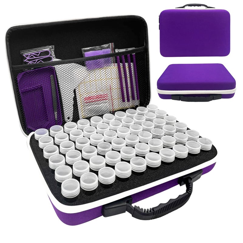 LIRUNQIU Diamond Painting Storage Containers 60 Slots Diamond Painting Accessories and Tools for Diamond Art Organizer CasePurple