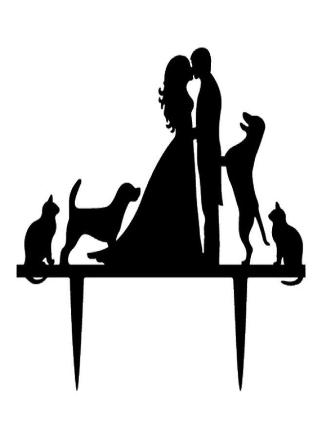 YAMI COCU Wedding Cake Toppers Bride and Groom With Dogs and Cats Animal Silhouette Wedding Engagement Decoration - Image 1