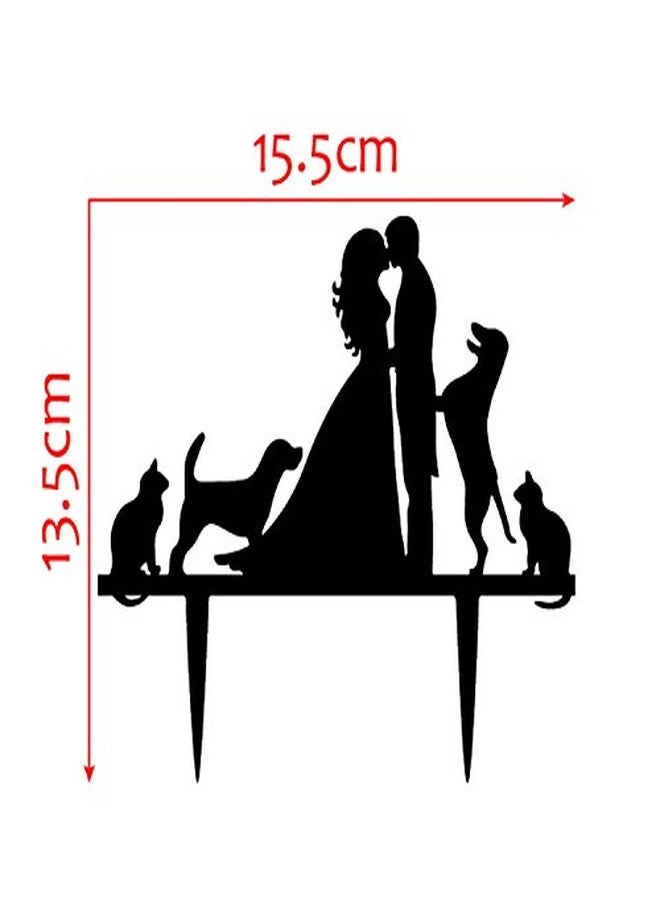 YAMI COCU Wedding Cake Toppers Bride and Groom With Dogs and Cats Animal Silhouette Wedding Engagement Decoration - Image 2