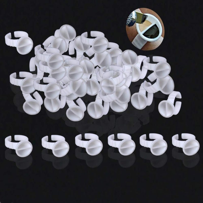 AM RONG MAGIC 100Pcs 2 Slot Disposable Plastic Nail Art Tattoo Glue Pallet Holder Eyelash Extension Rings Adhesive Pigment Holders Finger Hand Beauty Tools (Small Separated) - Image 1