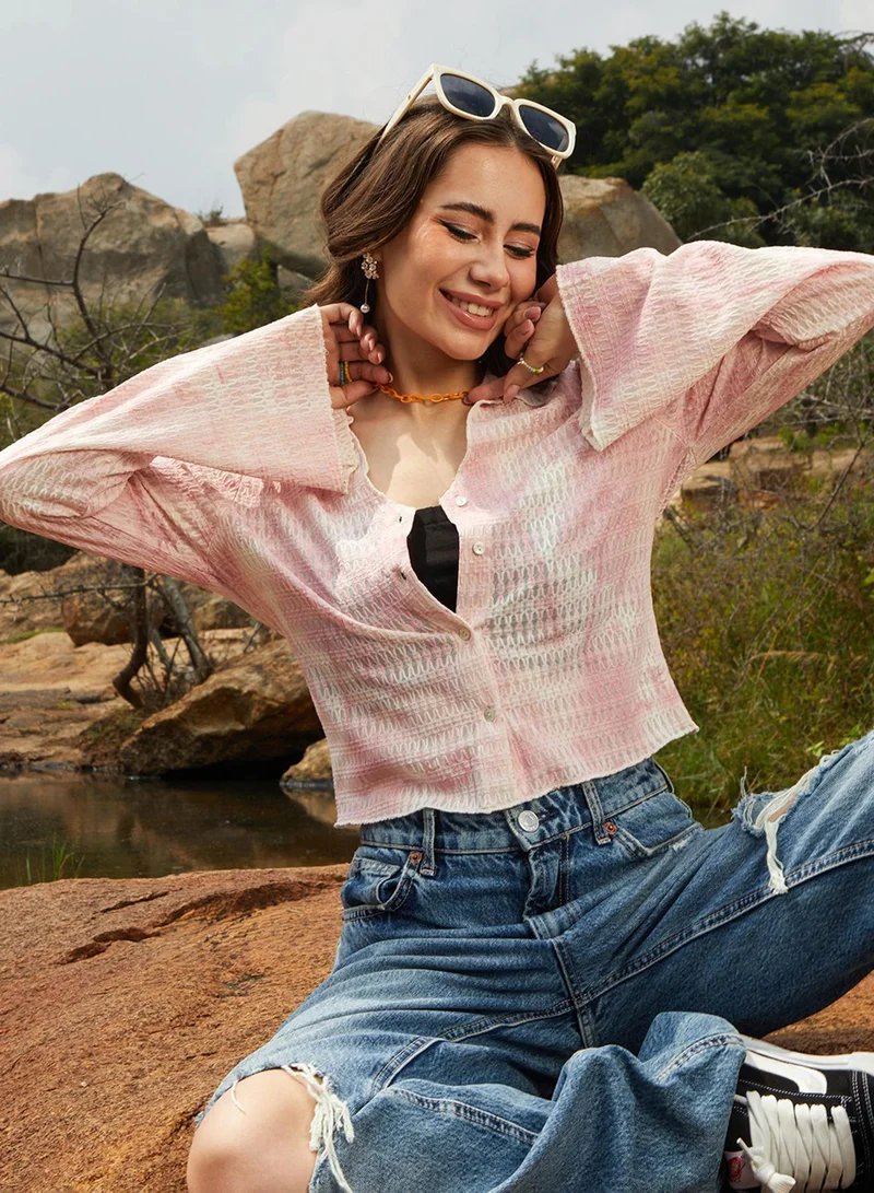 كامبوس سوترا بلوزة نسائية محبوكة بنقوش وردي فاتح