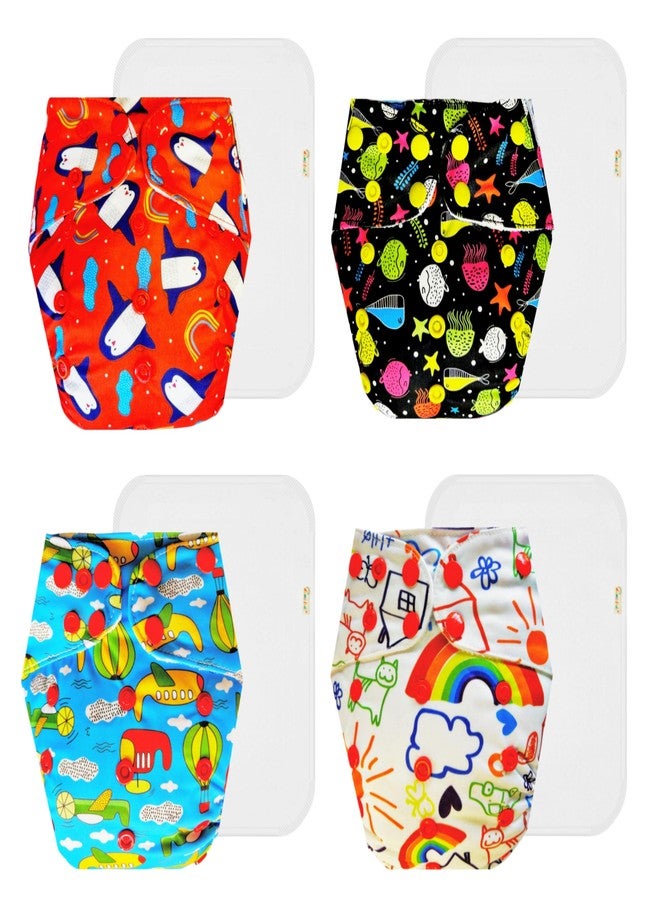 Dumbledo Premium Cloth Diaper with Cotton Insert (Pack of 4) | Snug Fit | Breathable | Quick Dry | Worry-Free Diapering | 3 Months - 3 Years | Unisex Baby - Image 1