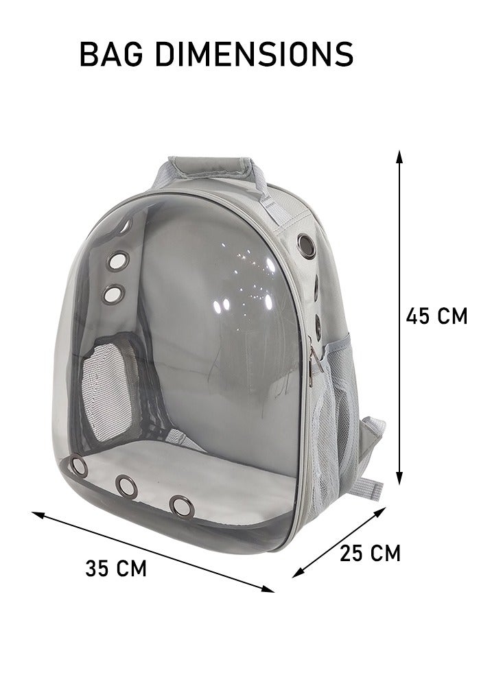 MAJIBAO Pet carrier backpack for Travel, Hiking, and Outdoor activities, Portable pet carrier bag with breathable space, Transparent pet travel backpack for cats and dogs (Grey)  - Image 2