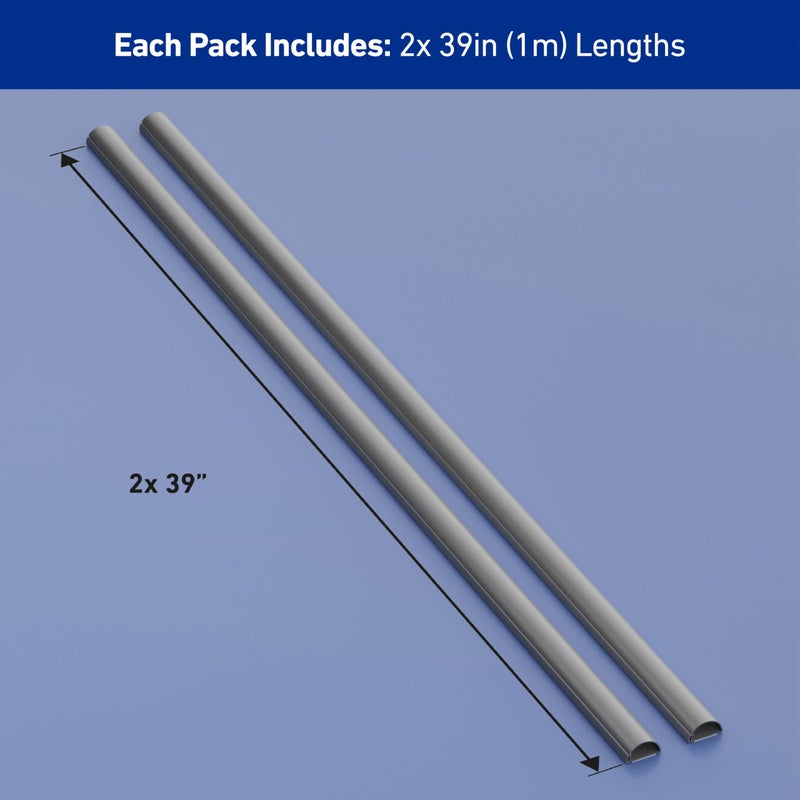 D-Line Half Round Cord Hider, Patented Cable Cover, Hide TV Wall Mount Wires, Raceway for Cords, Decorative Wire Covers, Paintable, Adhesive Cable Concealer - 2X 1.18in W x 0.59in H x 39in L - Gray - Image 4