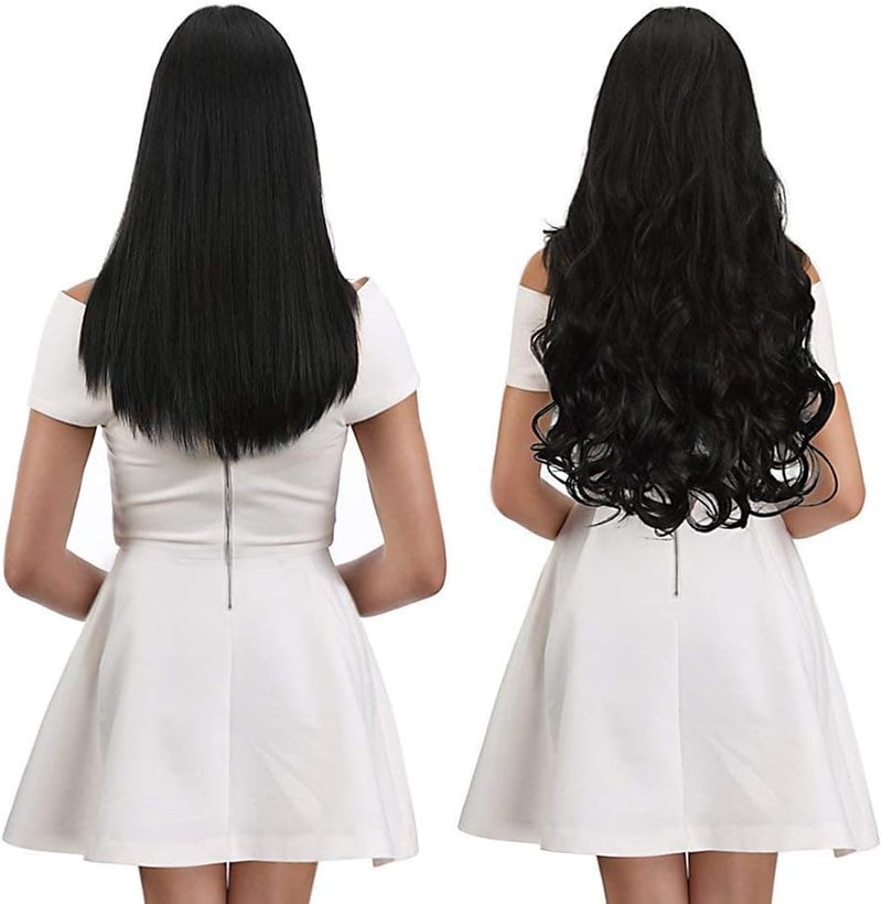 REECHO 24" 1-pack 3/4 Full Head Curly Wave Clips in on Synthetic Hair Extensions Hair pieces for Women 5 Clips 4.5 Oz Per Piece - Dark Chocolate Brown - Image 2