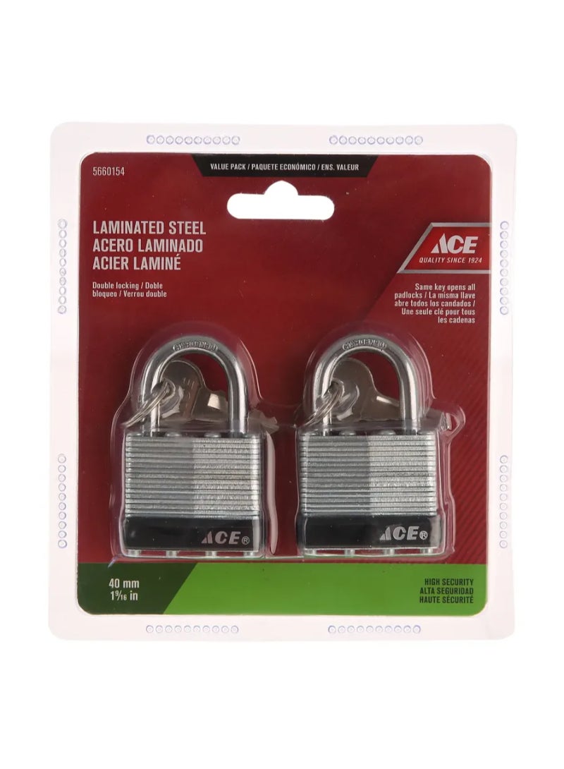 ACE Ace Laminated Steel Padlock Pack 40mm 2Pcs 