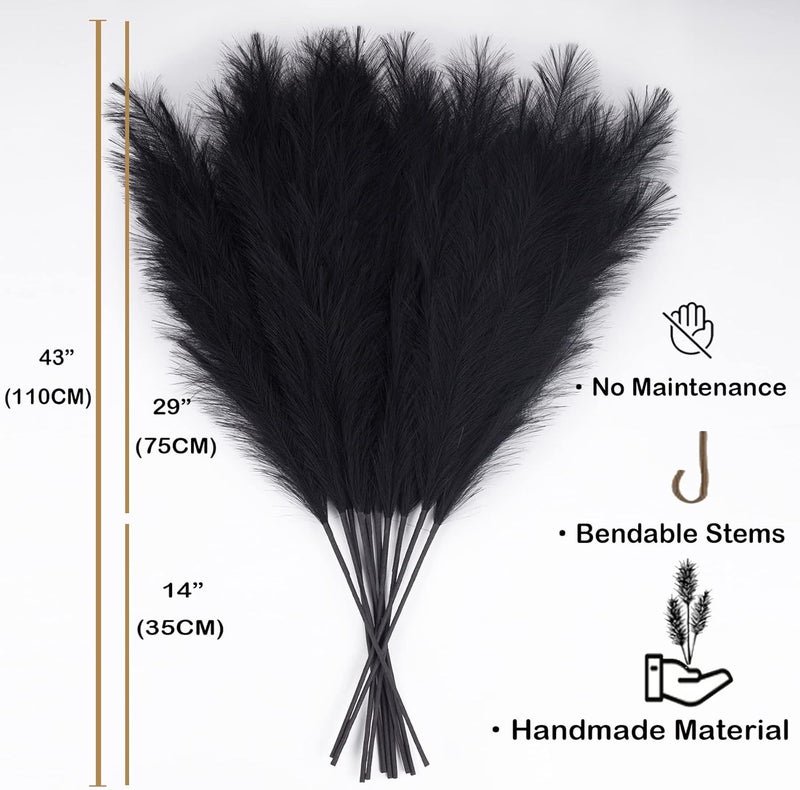 EVODIS Faux Pampas Grass 6 Stems, Artificial Pampas Grass - 43 inch Total Extra Large Pompass Grass Tall Pompous Boho Flower Arrangement and Floor Vase Filler Home Decor for Room Wedding Party (Black) - Image 3