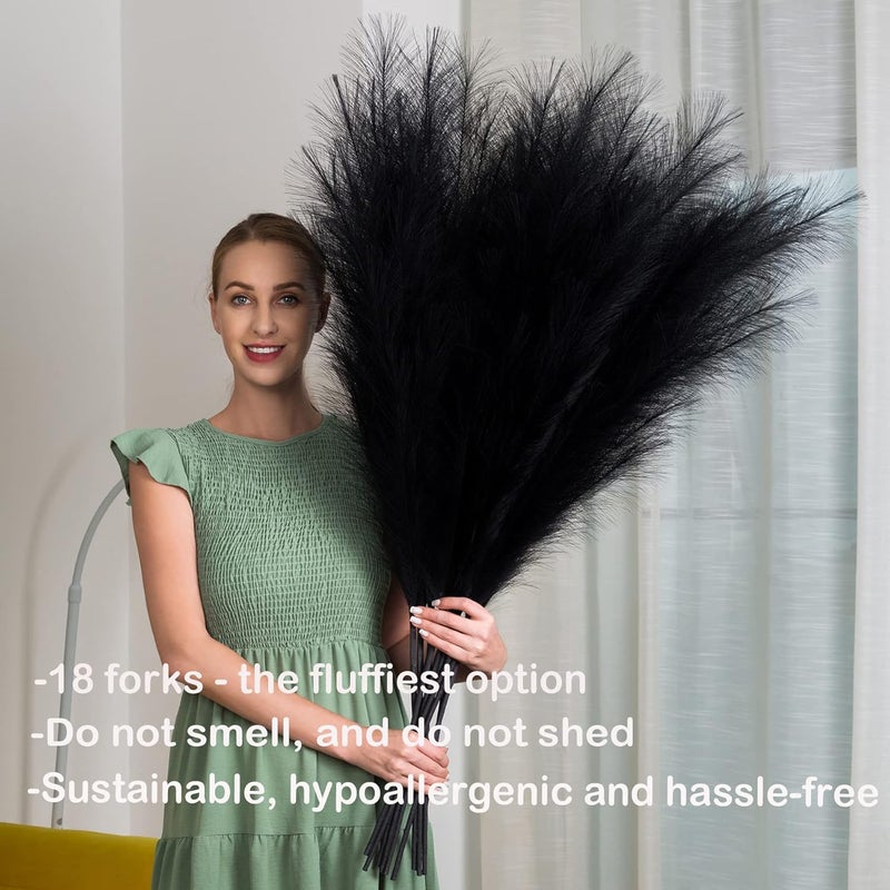 EVODIS Faux Pampas Grass 6 Stems, Artificial Pampas Grass - 43 inch Total Extra Large Pompass Grass Tall Pompous Boho Flower Arrangement and Floor Vase Filler Home Decor for Room Wedding Party (Black) - Image 2
