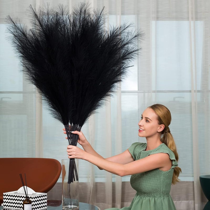 EVODIS Faux Pampas Grass 6 Stems, Artificial Pampas Grass - 43 inch Total Extra Large Pompass Grass Tall Pompous Boho Flower Arrangement and Floor Vase Filler Home Decor for Room Wedding Party (Black) - Image 4
