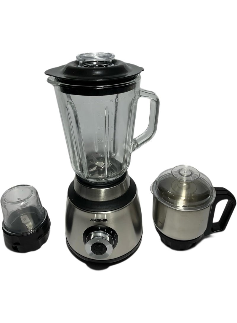 MUNTAQI خلاط مطحنة 3 في 1 - خلاط كهربائي متعدد الأغراض للمطبخ، طحن رطب وجاف، وعاء عصير، ملحق فرامة، أوعية من الفولاذ المقاوم للصدأ ومحرك قوي للاستخدام المنزلي - Image 1