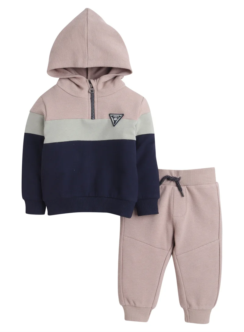 ديركجي Boys Colorblock Fleece Tracksuit – Beige &amp; Navy 2-Piece Set