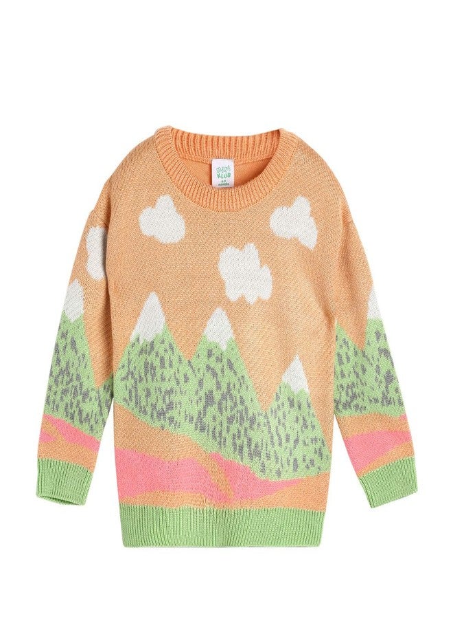 miniklub Baby Round Neck Full Sleeve Knitted Acrylic Orange Color Sweater (9-12M) - Image 1
