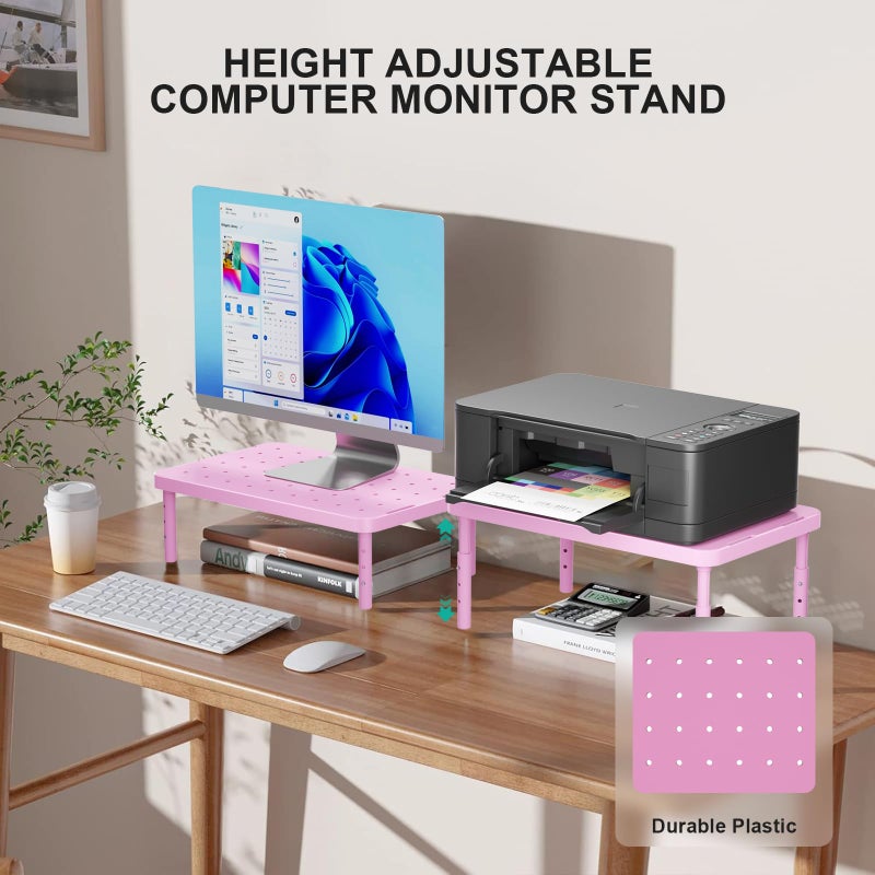 WALI Computer Monitor Stand for Desk, Adjustable Laptop Riser, Desk Monitor Stand Underneath Storage for Office, Home, School Supplies (PTT001-P), 1 Pack, Pink - Image 2