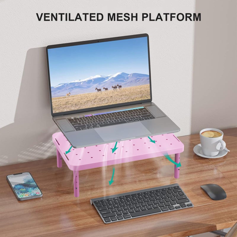 WALI Computer Monitor Stand for Desk, Adjustable Laptop Riser, Desk Monitor Stand Underneath Storage for Office, Home, School Supplies (PTT001-P), 1 Pack, Pink - Image 5