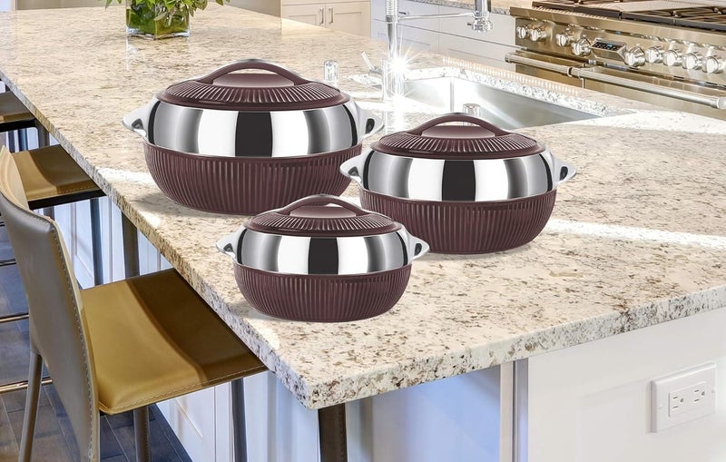 Milton MILTON Fiesta Insulated Casserole Brown Set of 3 Inner Stainless Steel 450 Ml - Image 3