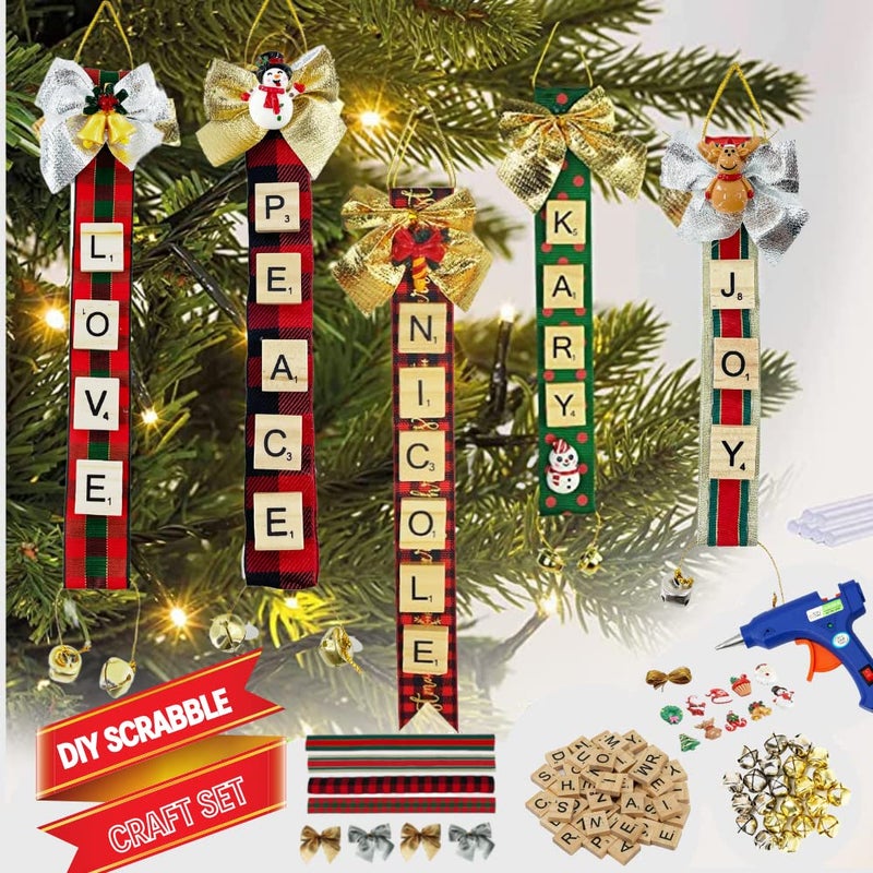 Cheerin DIY Christmas Ornaments  Scrabble Tiles for Crafts  Make Your Own Xmas Ornaments  Ornament Decorating Kit for Kids or Adults