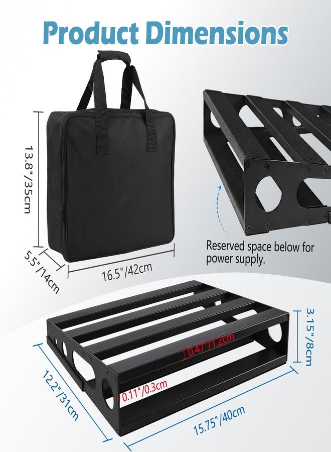 GOGHOST Guitar Pedal Board with Power Supply Tray, 15.7x12.2x3.1", Metal Bass Pedal Stand Black Effects Pedalboards with 4 Pcs 6 Inch Guitar Pedal Cable, Carrying Bag, Adhesive Hookside Tape(Angled) - Image 2