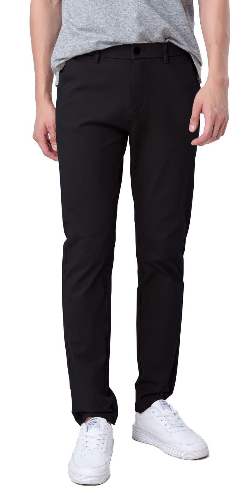 Plaid&Plain Men's Slim Fit Khaki Pants Men's Tapered Chino Pants 8801Black 27X30 - Image 1