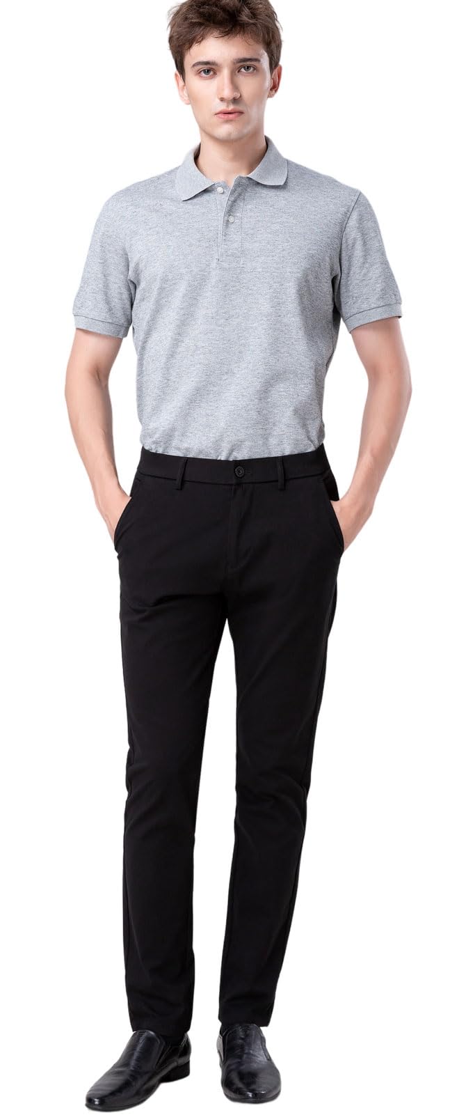Plaid&Plain Men's Slim Fit Khaki Pants Men's Tapered Chino Pants 8801Black 27X30 - Image 3