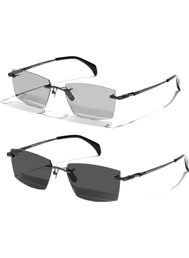 CAPONI Pure Titanium Photochromic Polarized Sunglasses Men Frameless Ultra-Light Day And Night Dual-Use Driving Special Driving Night Vision Glasses - Image 3