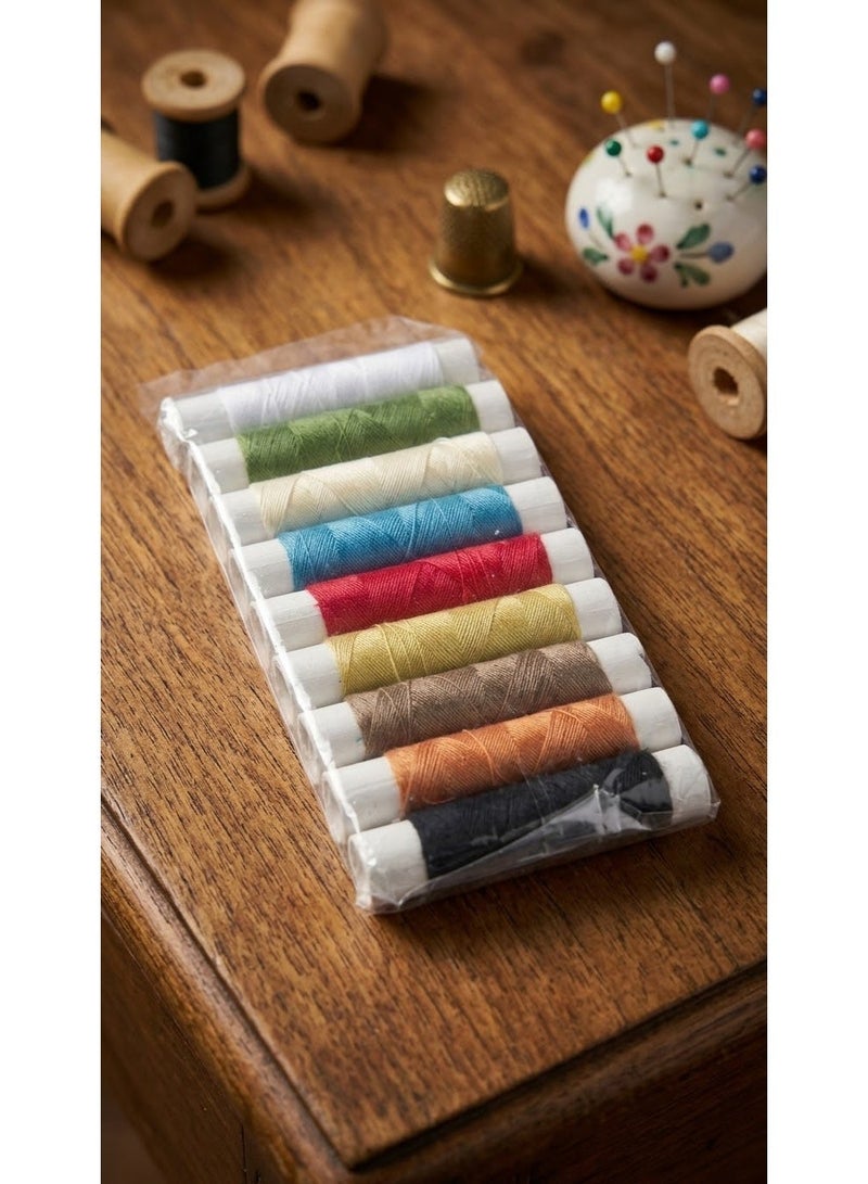 A versatile, multi-colored sewing thread set—suitable for hand sewing and crafting—consisting of 9 spools. - Image 1