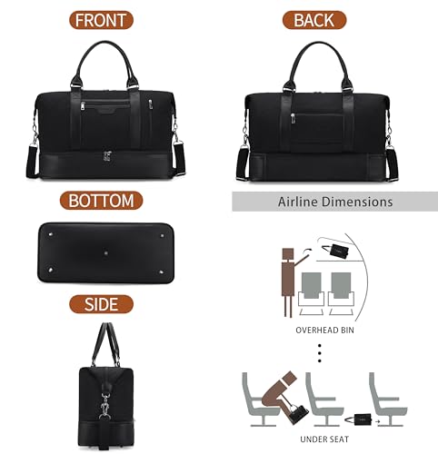 Oeihuivt Weekender Bags for Women 21 Inch Large Travel Duffel Bag 3Piece Set with Shoe Compartment HeavyDuty Canvas Leather Carry On Overnight Tote Airplane Approved - Image 3