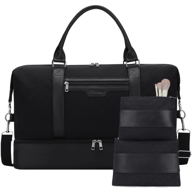 Oeihuivt Weekender Bags for Women 21 Inch Large Travel Duffel Bag 3Piece Set with Shoe Compartment HeavyDuty Canvas Leather Carry On Overnight Tote Airplane Approved - Image 2