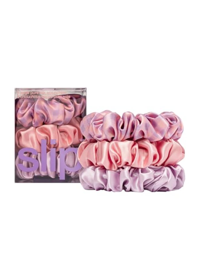 slip Large Scrunchies Elevate Your Hair Game with AntiCrease AntiBreakage Design Crafted from Slipsilk Belleflower 3 Pure Silk Scrunchies in Iris Wildflower and Rose - Image 1