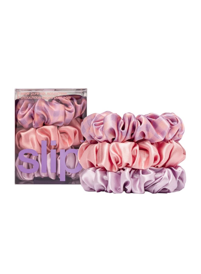 slip Large Scrunchies Elevate Your Hair Game with AntiCrease AntiBreakage Design Crafted from Slipsilk Belleflower 3 Pure Silk Scrunchies in Iris Wildflower and Rose - Image 2