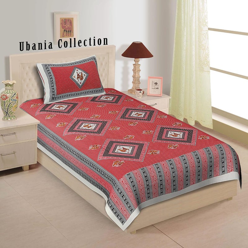 Traditional Collections Ubania Collection Comfort Rajasthani Jaipuri Traditional Sanganeri Print 144 TC 100 Cotton Single Bedsheet with 1 Pillow Covers - Image 1
