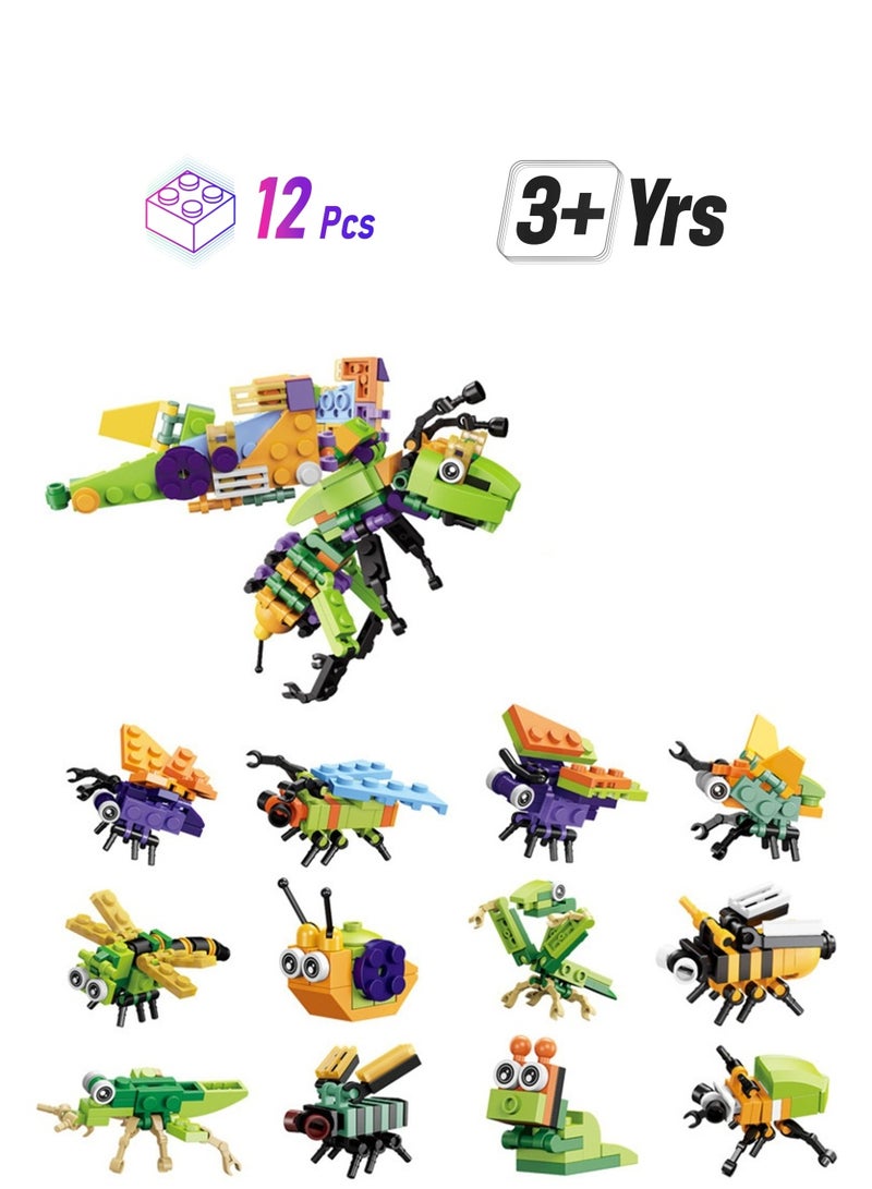 KASTWAVE كتل بناء حيوانات، هدايا حفلات للأطفال، 12 في 1 مجموعات كتل بناء حيوانات للأولاد والبنات، هدية كرة جاشا لأطفال رياض الأطفال، ألعاب حيوانات حشرية صغيرة للأطفال - Image 1