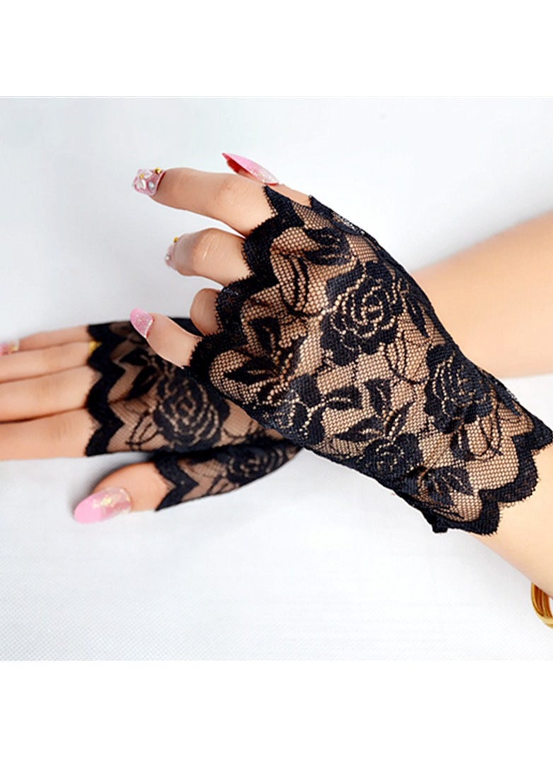 Generic - Fingerless Lace Gloves Wrist Length Flower Lace Gloves Bridal Wedding Gloves - Image 1
