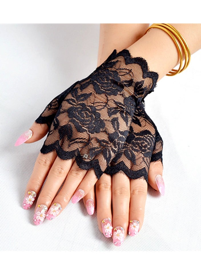 Generic - Fingerless Lace Gloves Wrist Length Flower Lace Gloves Bridal Wedding Gloves - Image 1