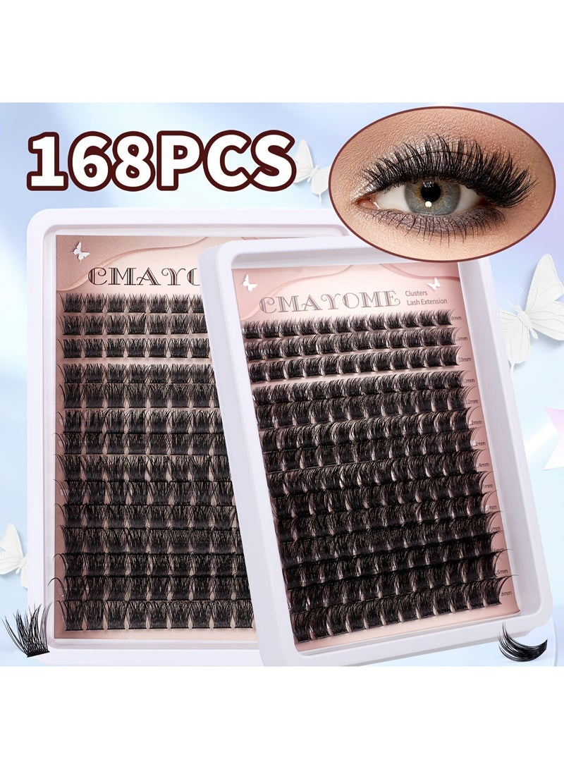 CMAYOME 168-Cluster 3D DIY Individual False Eyelashes, 8-18mm Mixed Length Natural Cluster Lashes, Reusable Segment Lashes for Beginners & Home Lash Styling - Image 1
