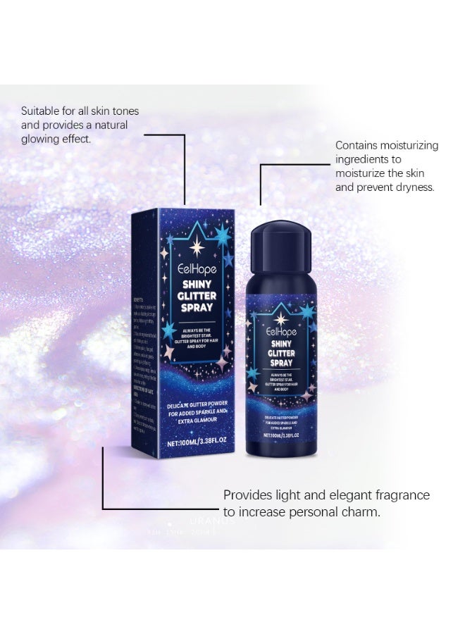 Excefore Body Glitter Spray, Face Glitter Spray, Body Glitter Hairspray for Stage Makeup, Quick-Drying Waterproof Body Shimmery Spray, for Festival Concert Party (100ml)  - Image 4