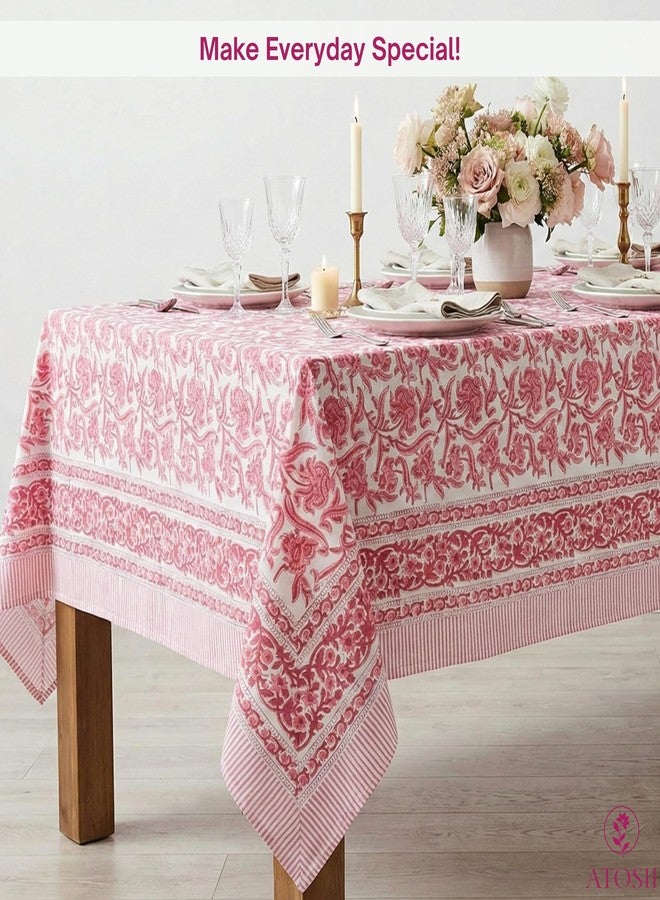 ATOSII Red Bloom 100% Cotton Tablecloth, Handblock Print Rectangle Table Cover for Kitchen Dining I Tabletop Linen I Parties, Wedding, Spring Summer Table Cloth 60 X 90 Inches - Image 3