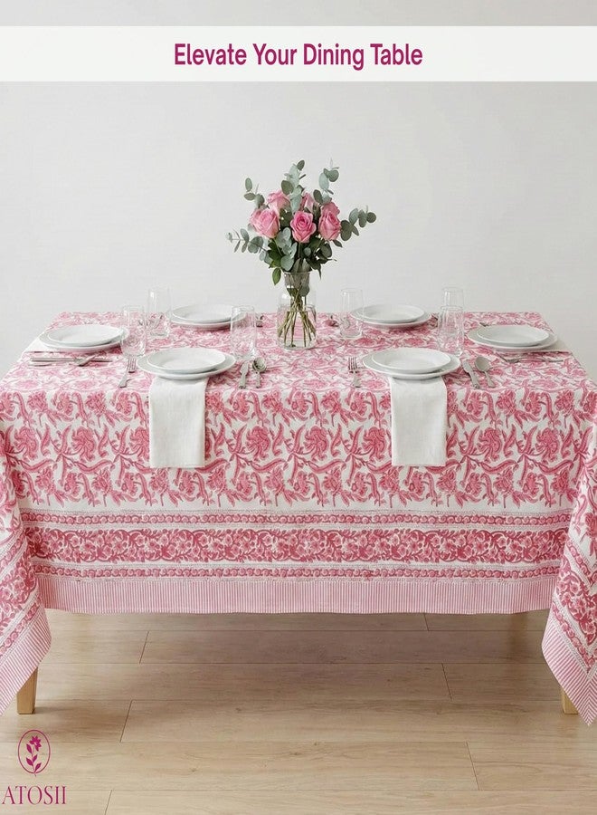 ATOSII Red Bloom 100% Cotton Tablecloth, Handblock Print Rectangle Table Cover for Kitchen Dining I Tabletop Linen I Parties, Wedding, Spring Summer Table Cloth 60 X 90 Inches - Image 5