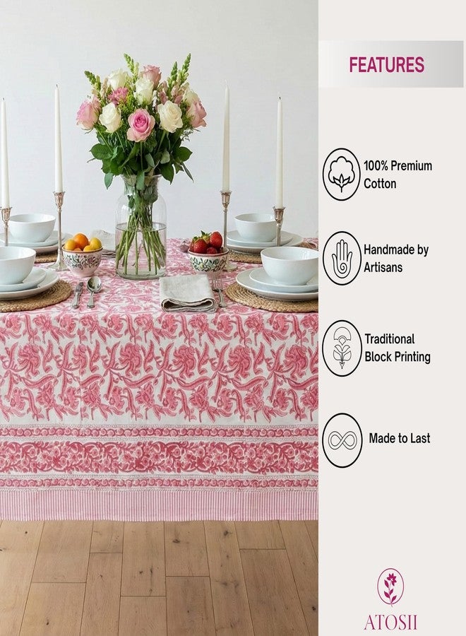 ATOSII Red Bloom 100% Cotton Tablecloth, Handblock Print Rectangle Table Cover for Kitchen Dining I Tabletop Linen I Parties, Wedding, Spring Summer Table Cloth 60 X 90 Inches - Image 2
