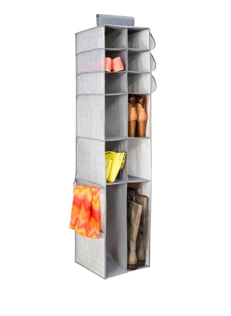 Hanging Storage Organizer with 14 Sections - Heavy Duty Clothes Organizer for Clothes, Jackets, Shoes, Accessories (Grey) - Image 2