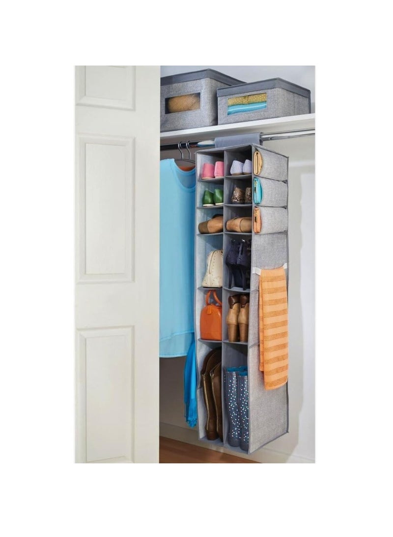 Hanging Storage Organizer with 14 Sections - Heavy Duty Clothes Organizer for Clothes, Jackets, Shoes, Accessories (Grey) - Image 5